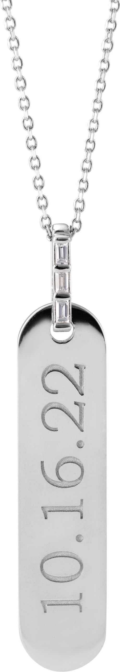 14K White .05 CTW Natural Diamond Engravable Bar 16-18 Necklace