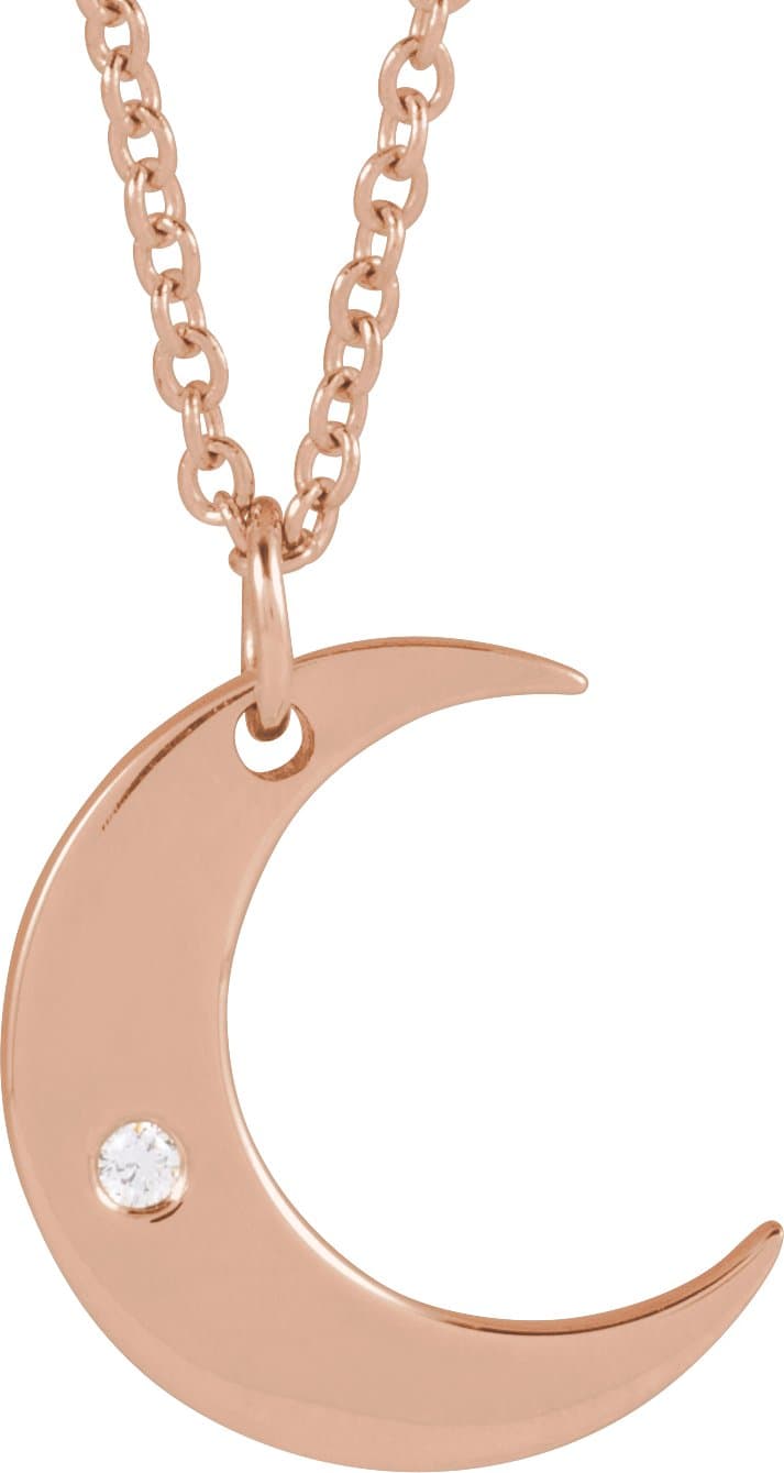 14K Rose .01 CT Natural Diamond Crescent Moon 16-18 Necklace