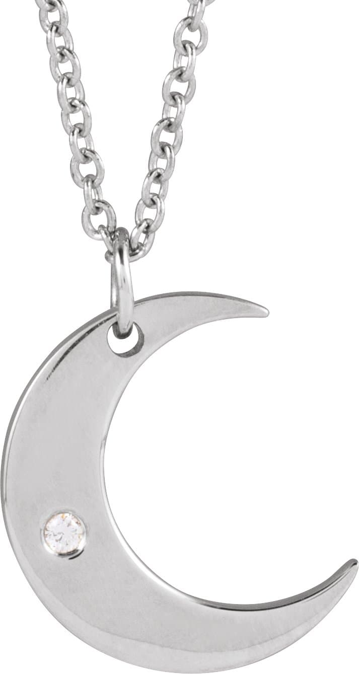 14K Rose .01 CT Natural Diamond Crescent Moon 16-18 Necklace
