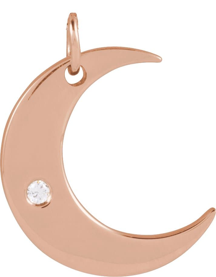 14K Rose .01 CT Natural Diamond Crescent Moon Pendant