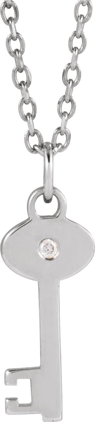 14K White .0025 CT Natural Diamond Key 16-18 Necklace