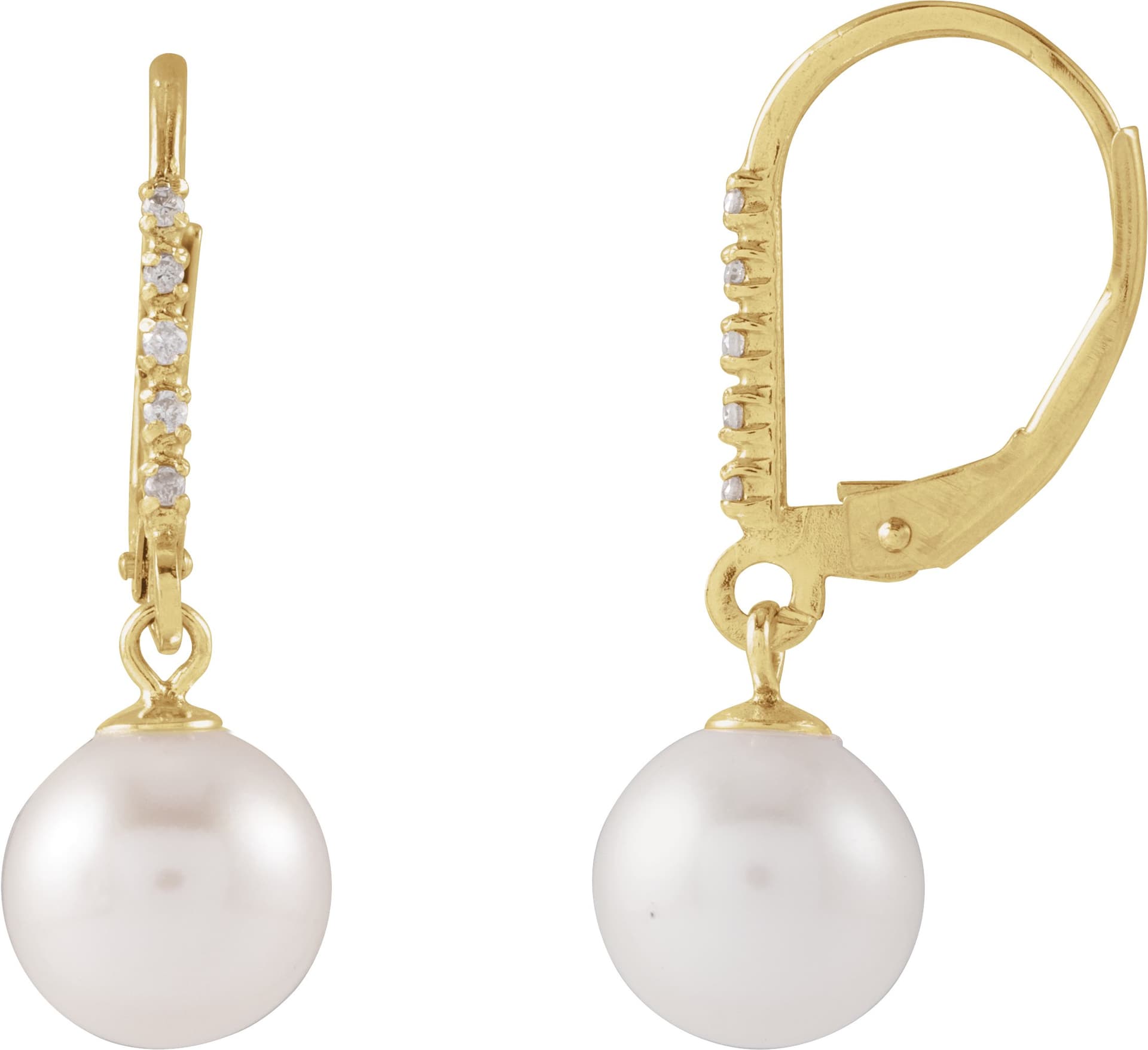14K White Cultured White Freshwater Pearl & .05 CTW Natural Diamond Lever Back Earrings