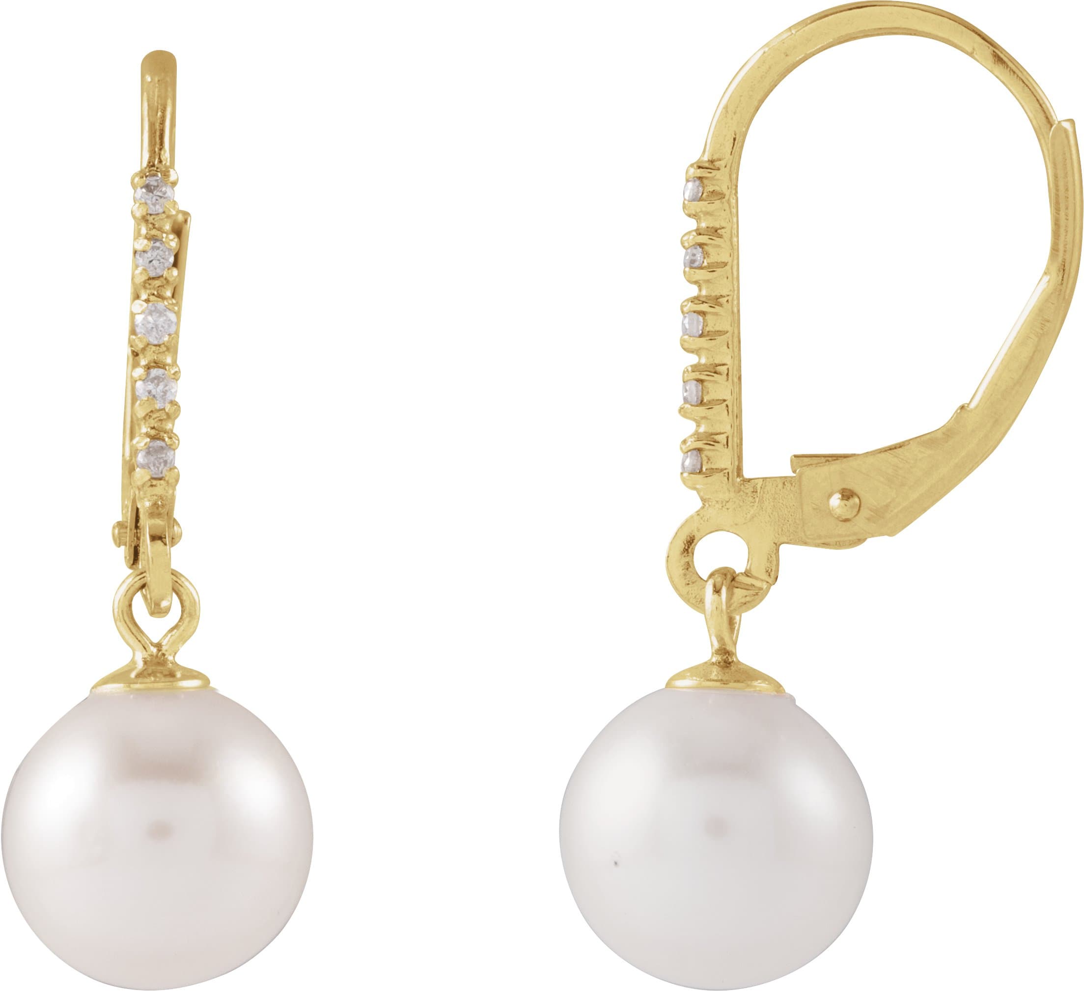 14K White Cultured White Freshwater Pearl & .05 CTW Natural Diamond Lever Back Earrings