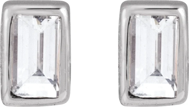 Straight Baguette Bezel-Set Stud Earrings, view 3