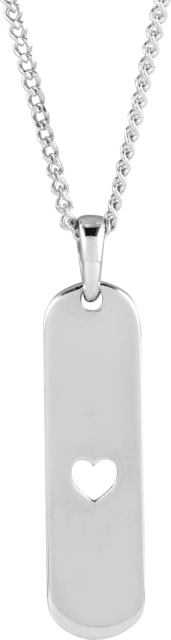 14K White Engravable Heart Bar 18 Necklace