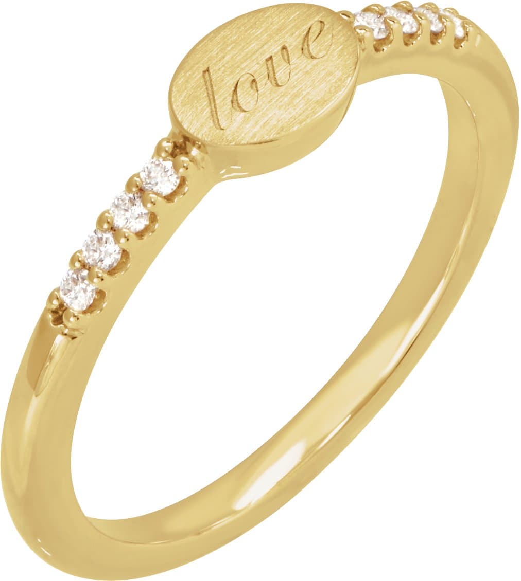 14K Rose .07 CTW Natural Diamond Engravable Signet Ring