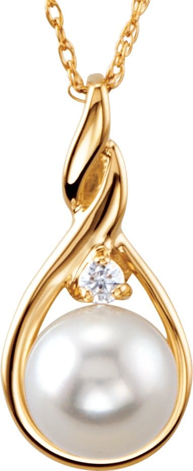 14K Yellow Cultured White Akoya Pearl & .03 CTW Natural Diamond 18 Necklace