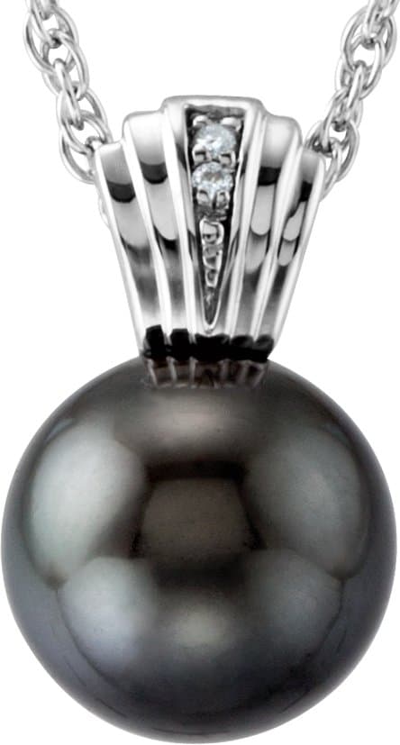 14K White Cultured Gray Tahitian Pearl  & .01 CTW Natural Diamond 18 Necklace