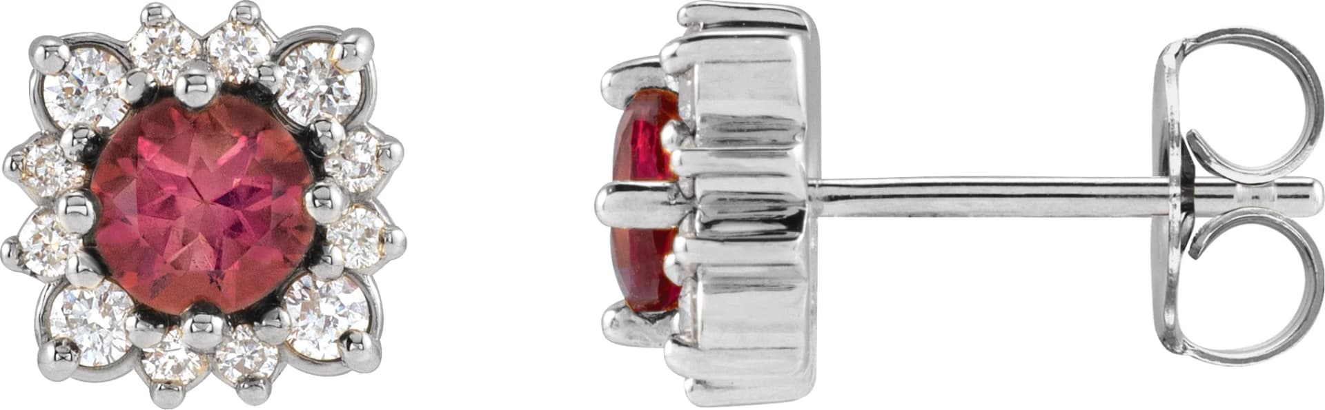Sterling Silver Natural Pink Tourmaline & 1/5 CTW Natural Diamond Halo-Style Earrings