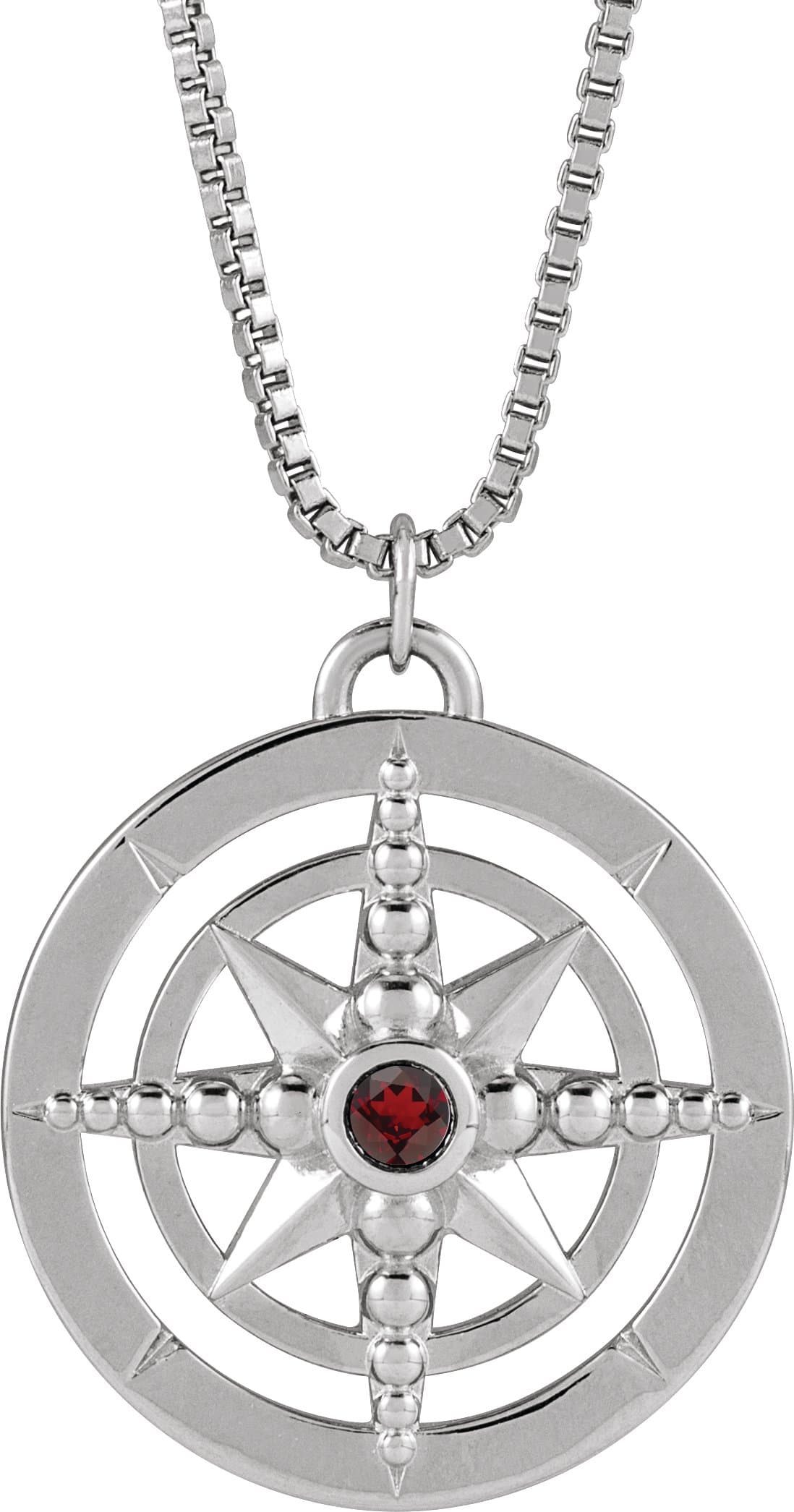 14K White Natural Mozambique Garnet Compass 20 Necklace