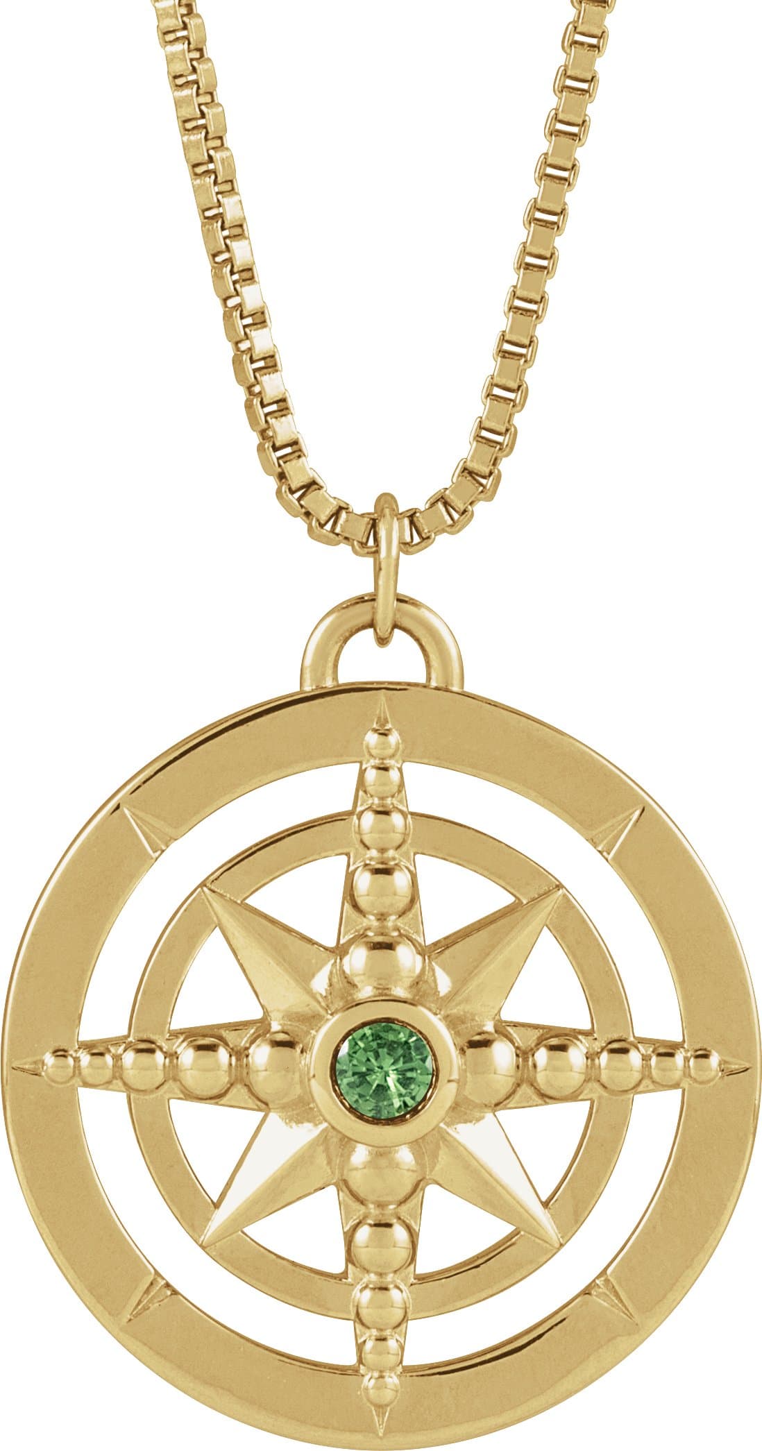 14K White Natural Mozambique Garnet Compass 20 Necklace