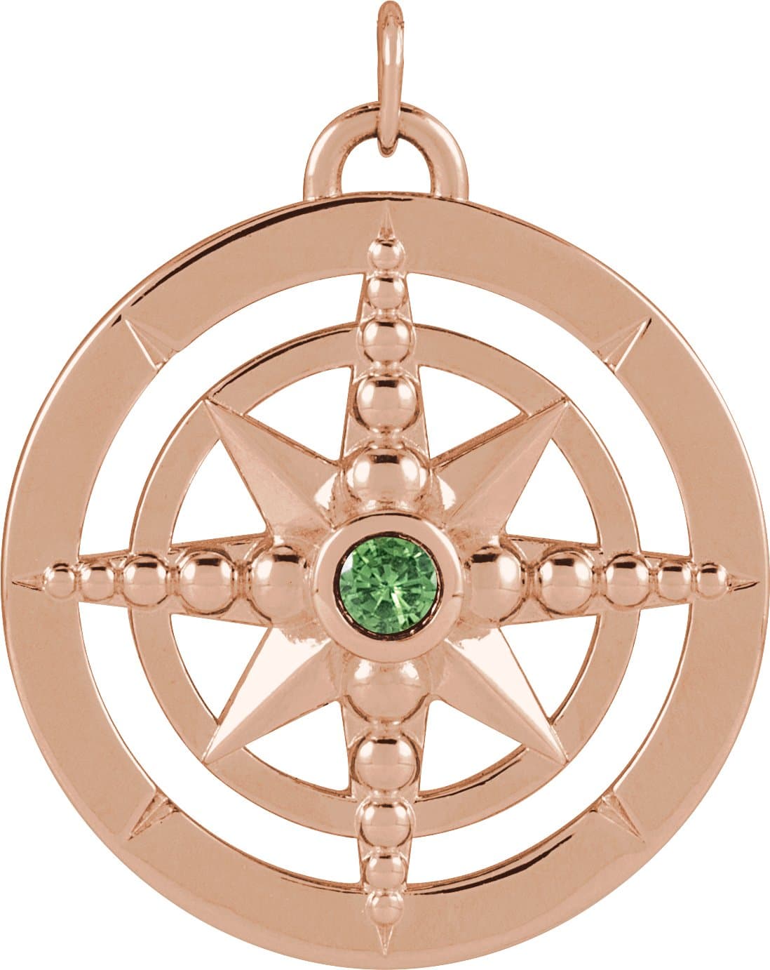 14K Rose Natural Tsavorite Garnet Compass Pendant