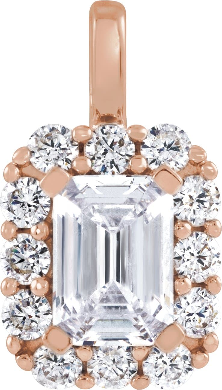14K Rose 1 1/2 CTW Lab-Grown Diamond Halo-Style Pendant