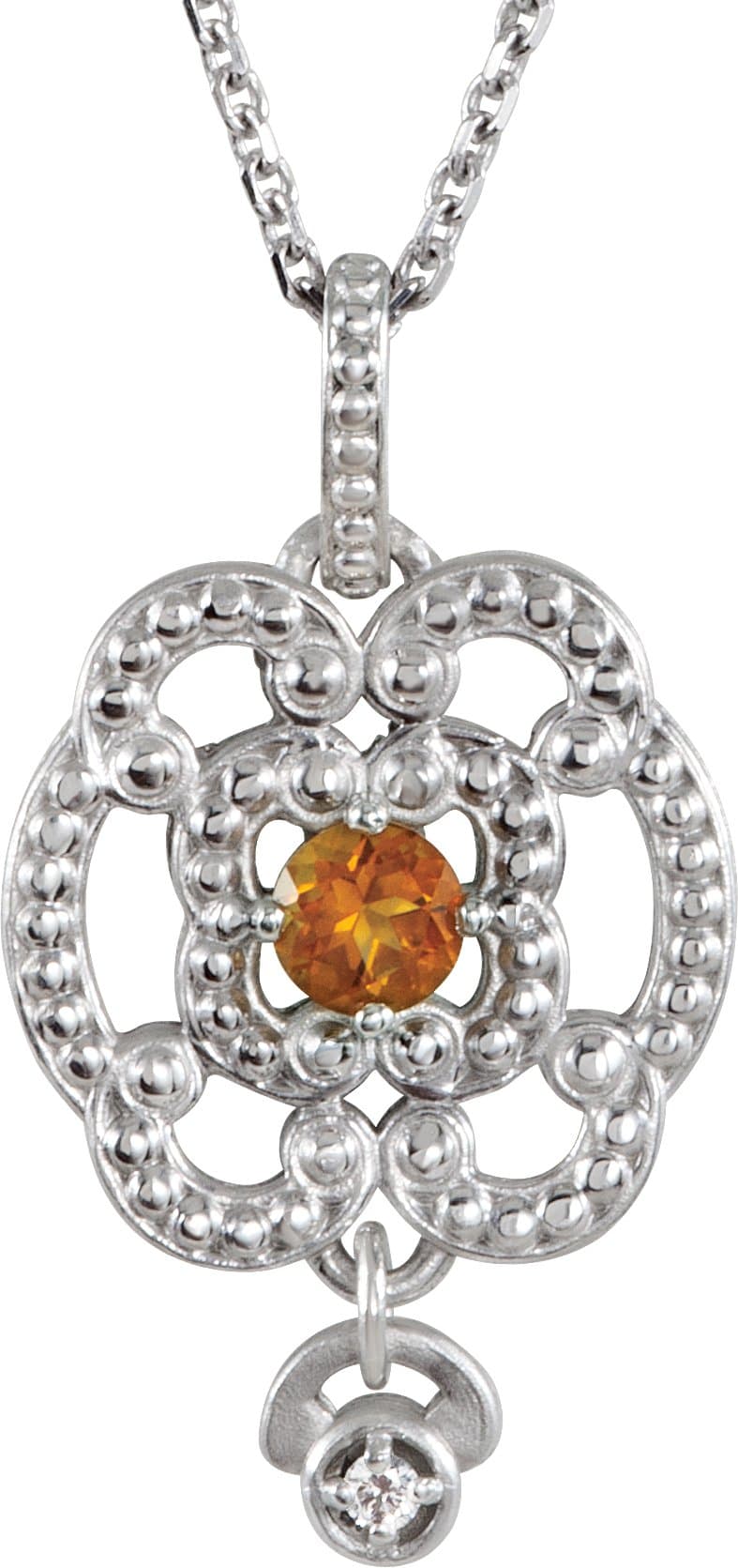 Sterling Silver Natural Citrine & .015 CTW Natural Diamond Granulated 18 Necklace