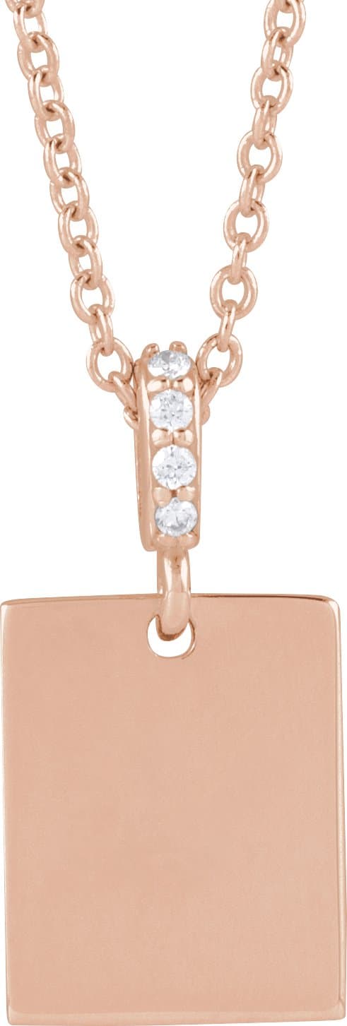 14K Rose .02 CTW Natural Diamond Engravable 16-18 Necklace