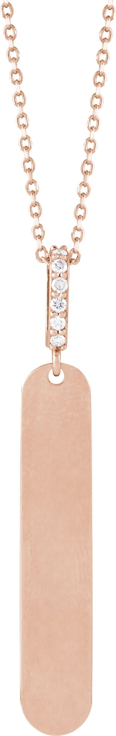 14K Rose .05 CTW Natural Diamond Engravable Bar 16-18 Necklace