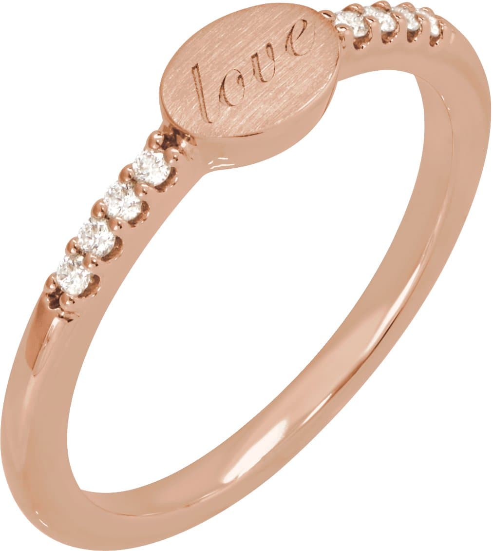 14K Rose .07 CTW Natural Diamond Engravable Signet Ring
