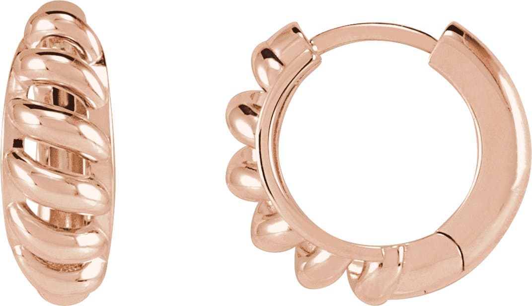 14K Rose Left Rope Dome 15.3 mm Hoop Earring