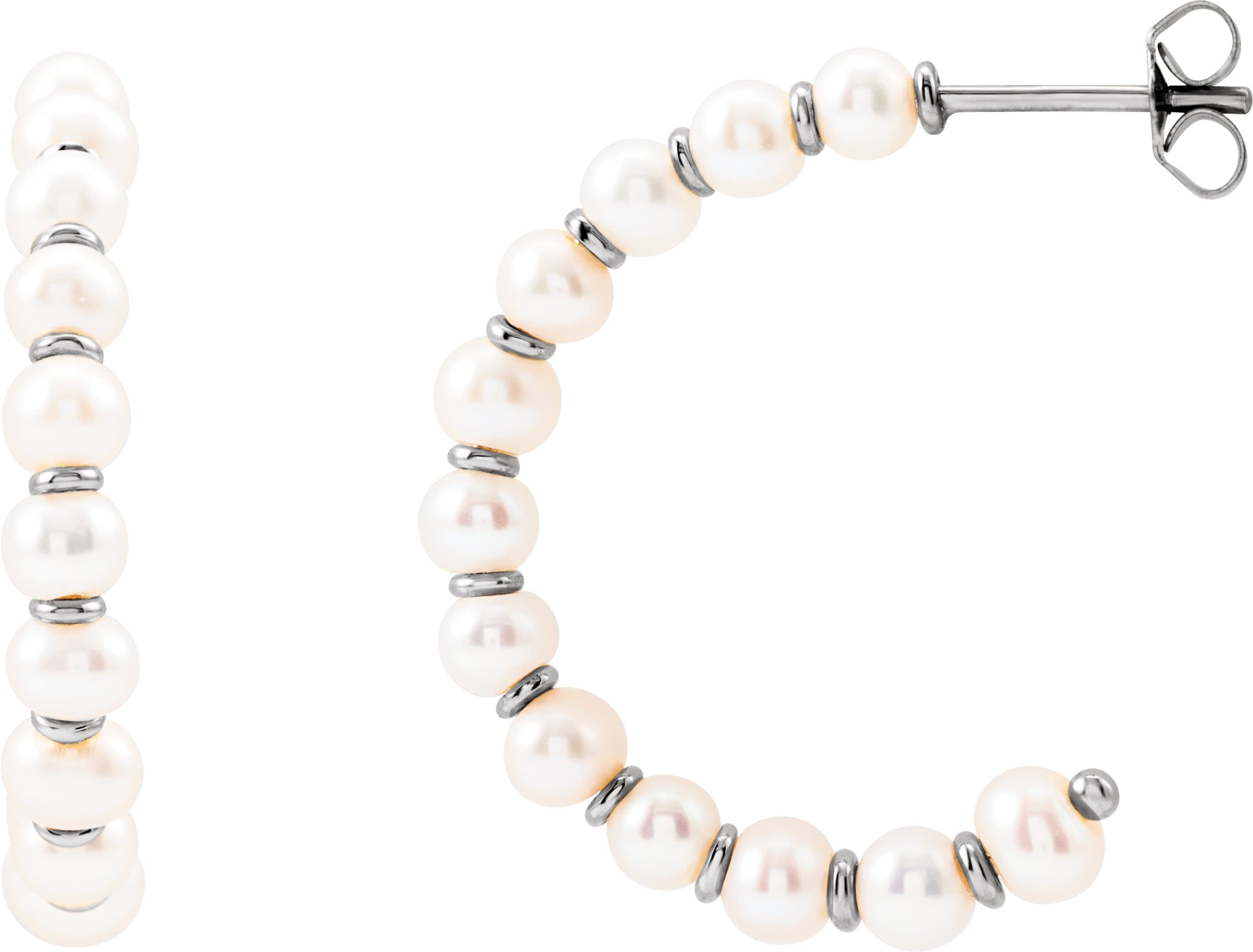 14K White Cultured White Freshwater Pearl 30.3 mm Hoop Earrings