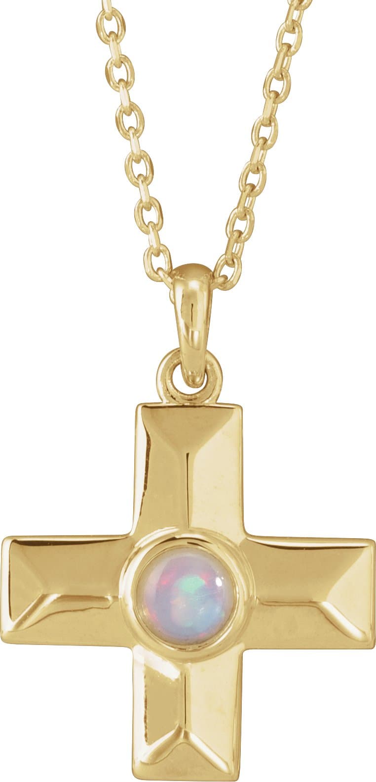 14K Yellow Natural White Opal Gratitude Cross 16-18 Necklace
