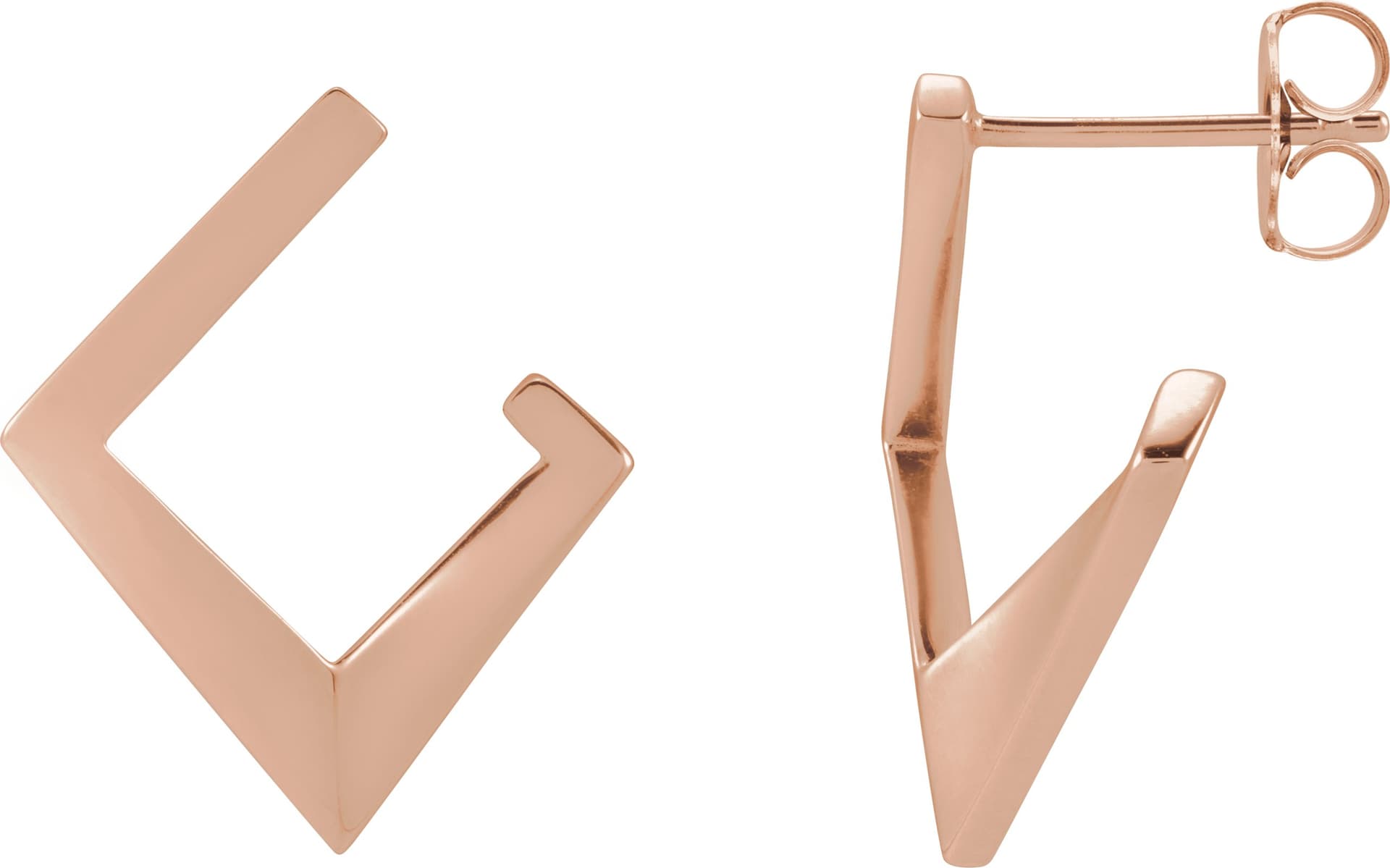 14K Rose Left Geometric Front-Back Hoop Earring