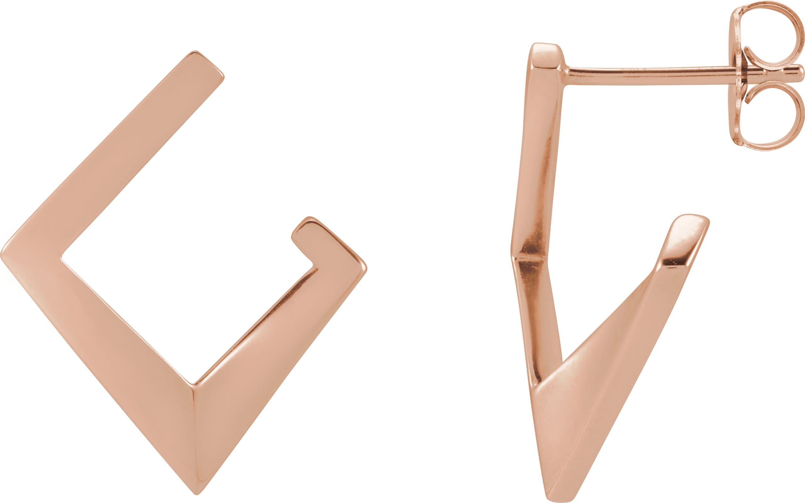 14K Rose Left Geometric Front-Back Hoop Earring