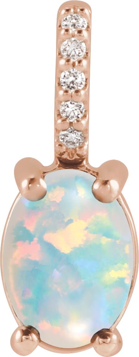 14K Rose 5x3 mm Natural White Opal & .02 CTW Natural Diamond Charm/Pendant