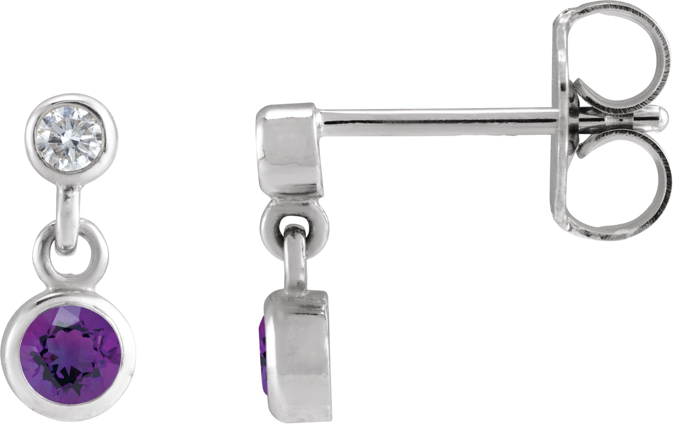 Sterling Silver Natural Amethyst & .05 CTW Natural Diamond Two-Stone Earrings