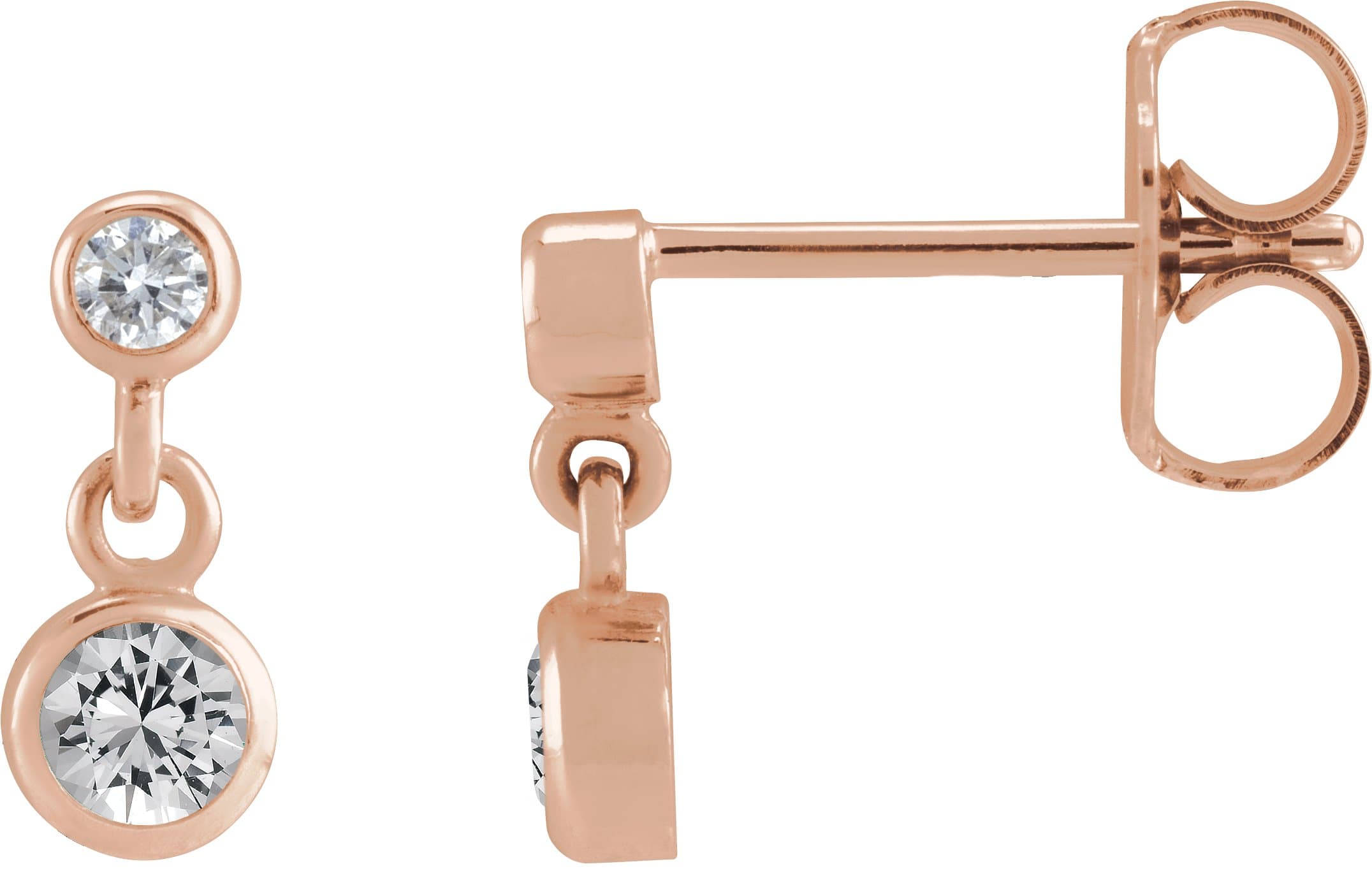 14K Rose Gold Natural White Sapphire & .05 CTW Natural Diamond Two-Stone Earrings