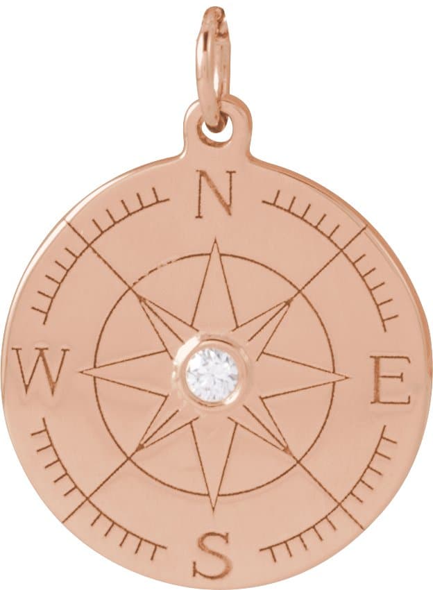 14K Rose .015 CT Natural Diamond Compass Pendant