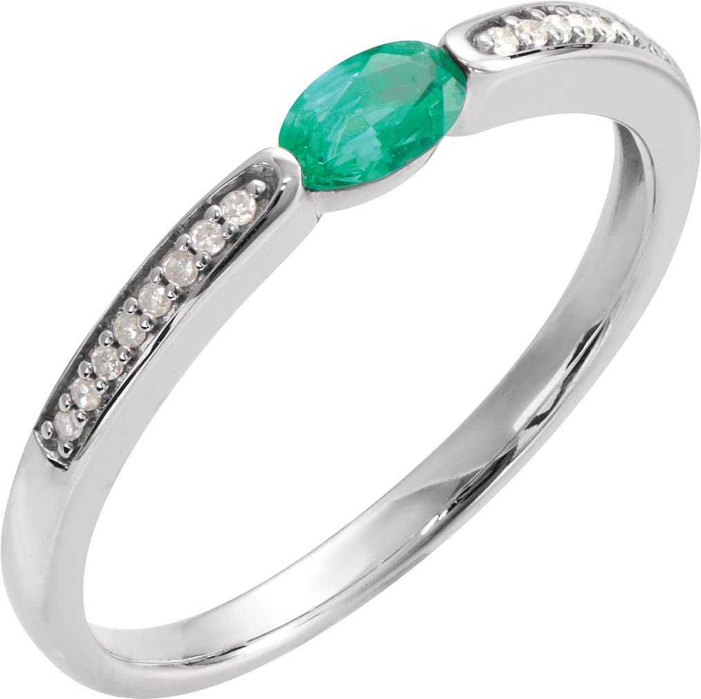 14K Rose Imitation Emerald & .05 CTW Natural Diamond Ring
