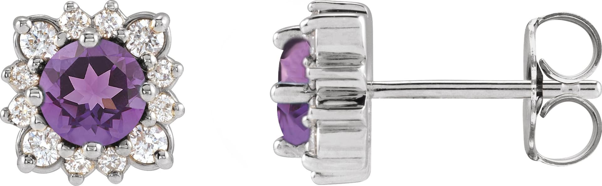 Sterling Silver Natural Amethyst & .08 CTW Natural Diamond Halo-Style Earrings