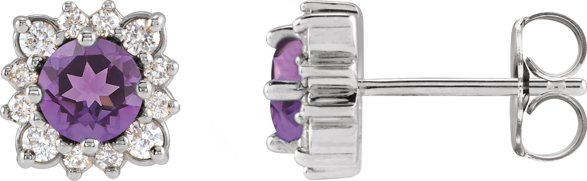 Sterling Silver Natural Amethyst & .08 CTW Natural Diamond Halo-Style Earrings