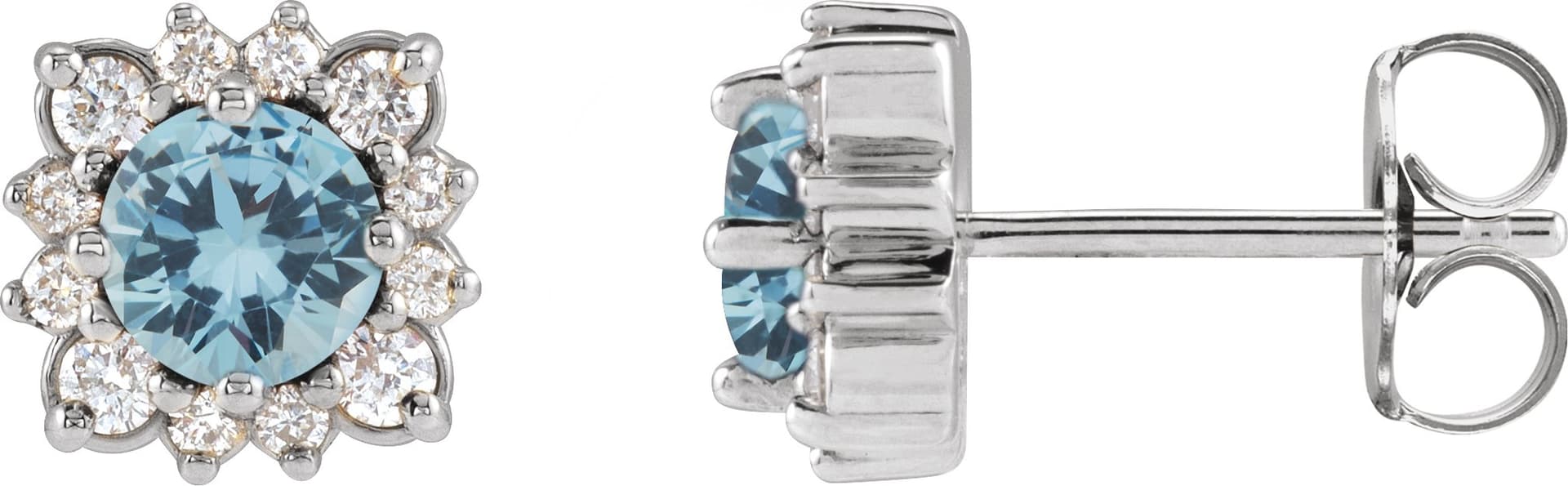 Sterling Silver Natural Aquamarine & .08 CTW Natural Diamond Halo-Style Earrings