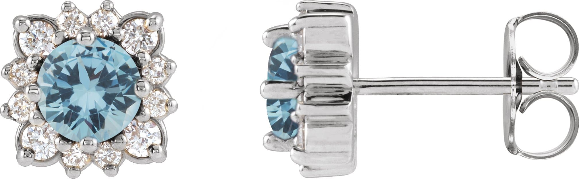 Sterling Silver Natural Aquamarine & .08 CTW Natural Diamond Halo-Style Earrings