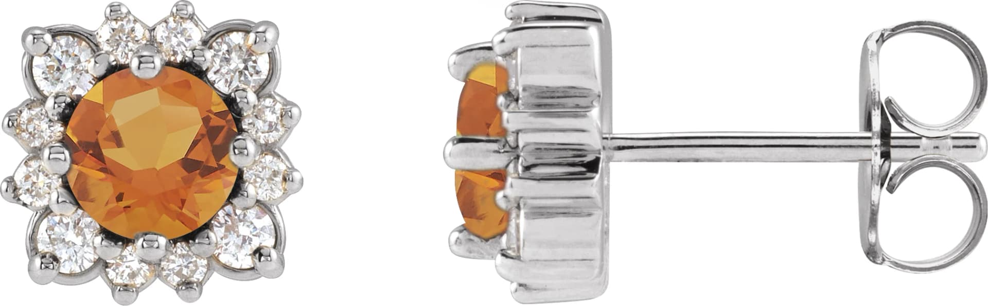 Sterling Silver Natural Citrine & .08 CTW Natural Diamond Halo-Style Earrings