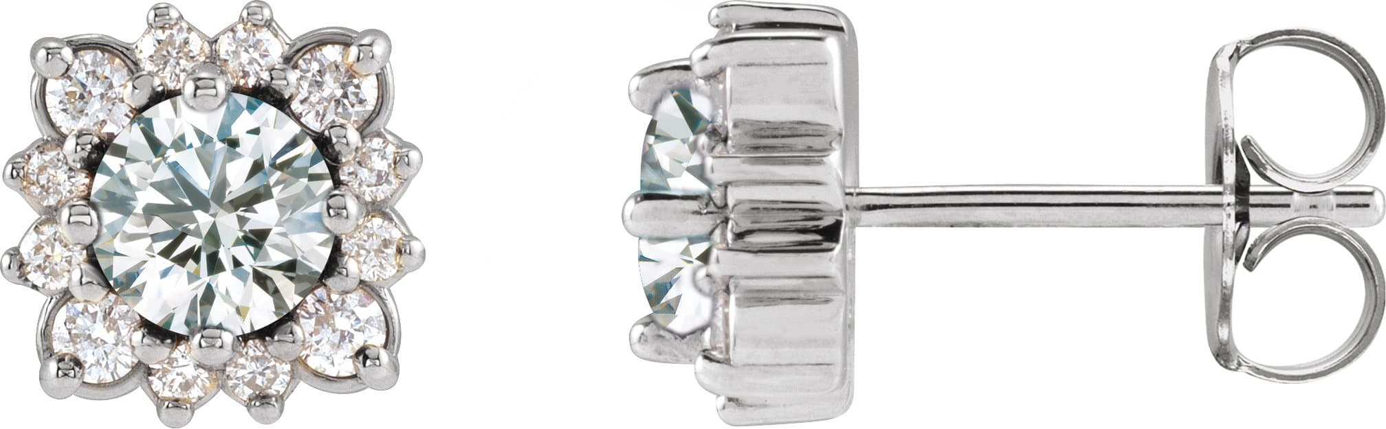 Sterling Silver Natural Emerald & 1/2 CTW Natural Diamond Halo-Style Earrings