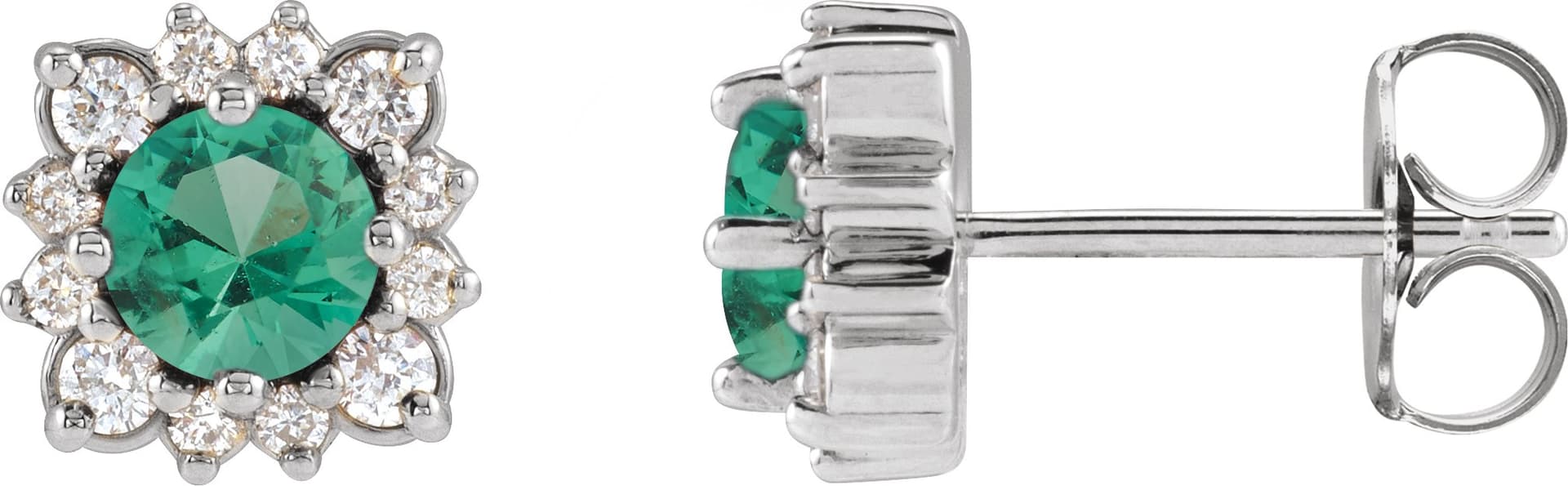 Sterling Silver Natural Emerald & .08 CTW Natural Diamond Halo-Style Earrings