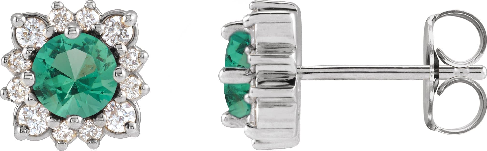 Sterling Silver Natural Emerald & 1/2 CTW Natural Diamond Halo-Style Earrings