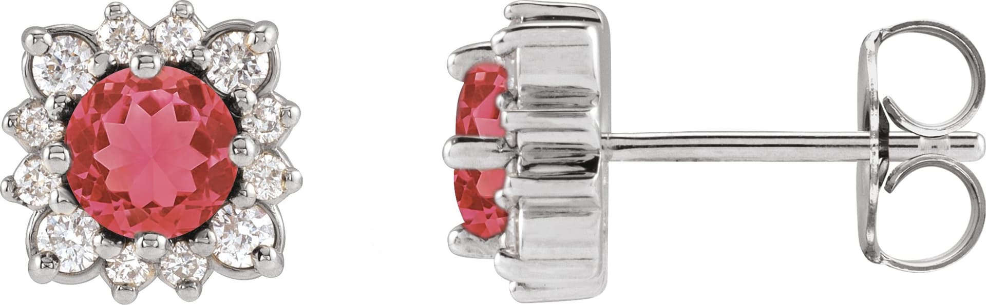 Sterling Silver Natural Ruby & .08 CTW Natural Diamond Halo-Style Earrings