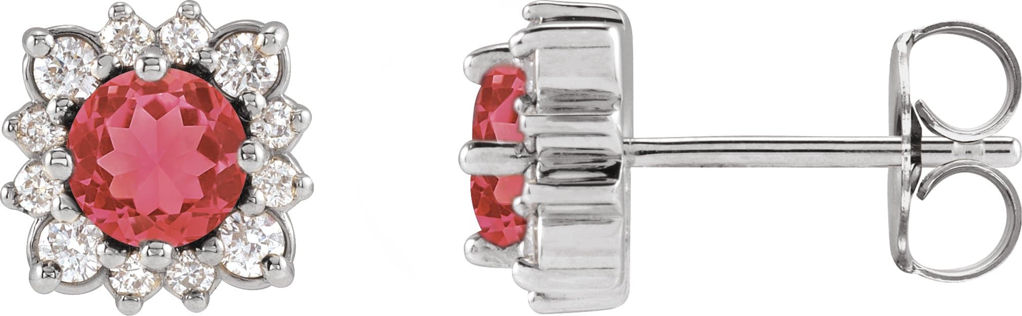 Sterling Silver Natural Ruby & .08 CTW Natural Diamond Halo-Style Earrings
