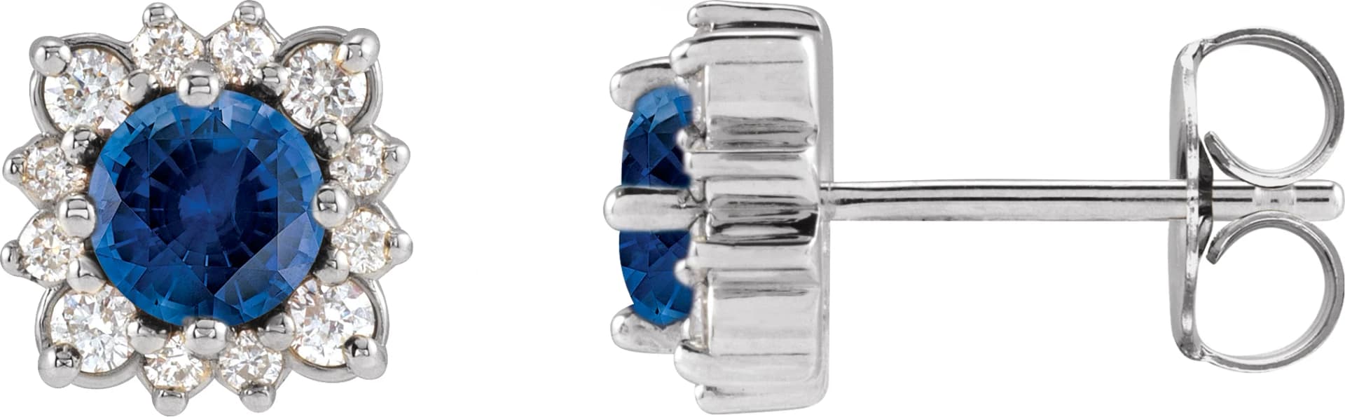 Sterling Silver Natural Blue Sapphire & .08 CTW Natural Diamond Halo-Style Earrings