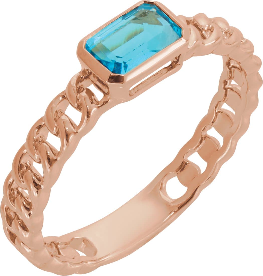 14K Rose Natural Sky Blue Topaz Ring
