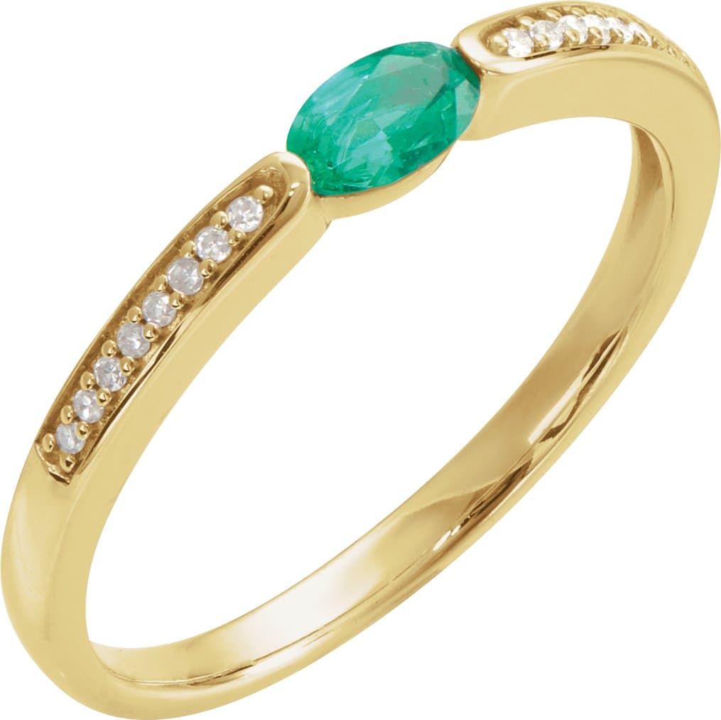 14K Rose Imitation Emerald & .05 CTW Natural Diamond Ring