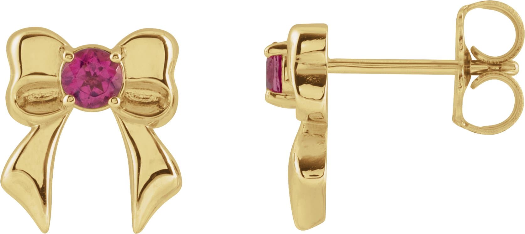 Sterling Silver Natural Pink Tourmaline Bow Stud Earrings