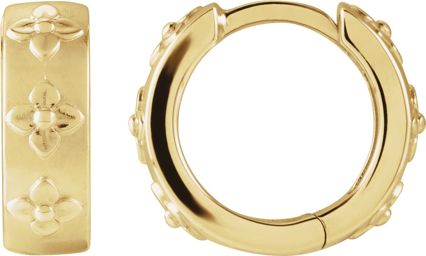 14K Rose Floral Hinged 13.2 mm Hoop Earrings