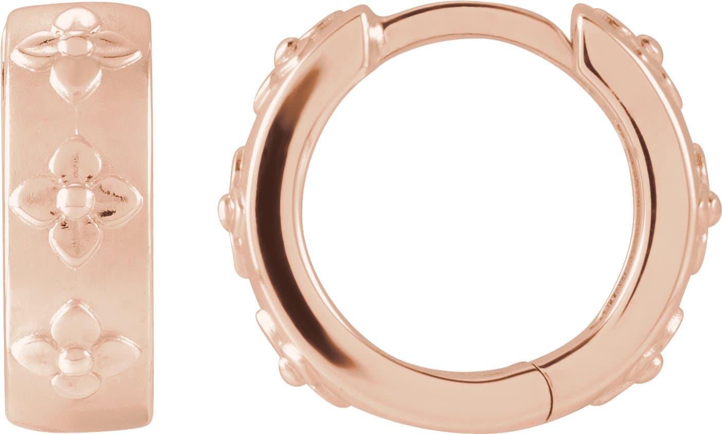 14K Rose Floral Hinged 13.2 mm Hoop Earrings