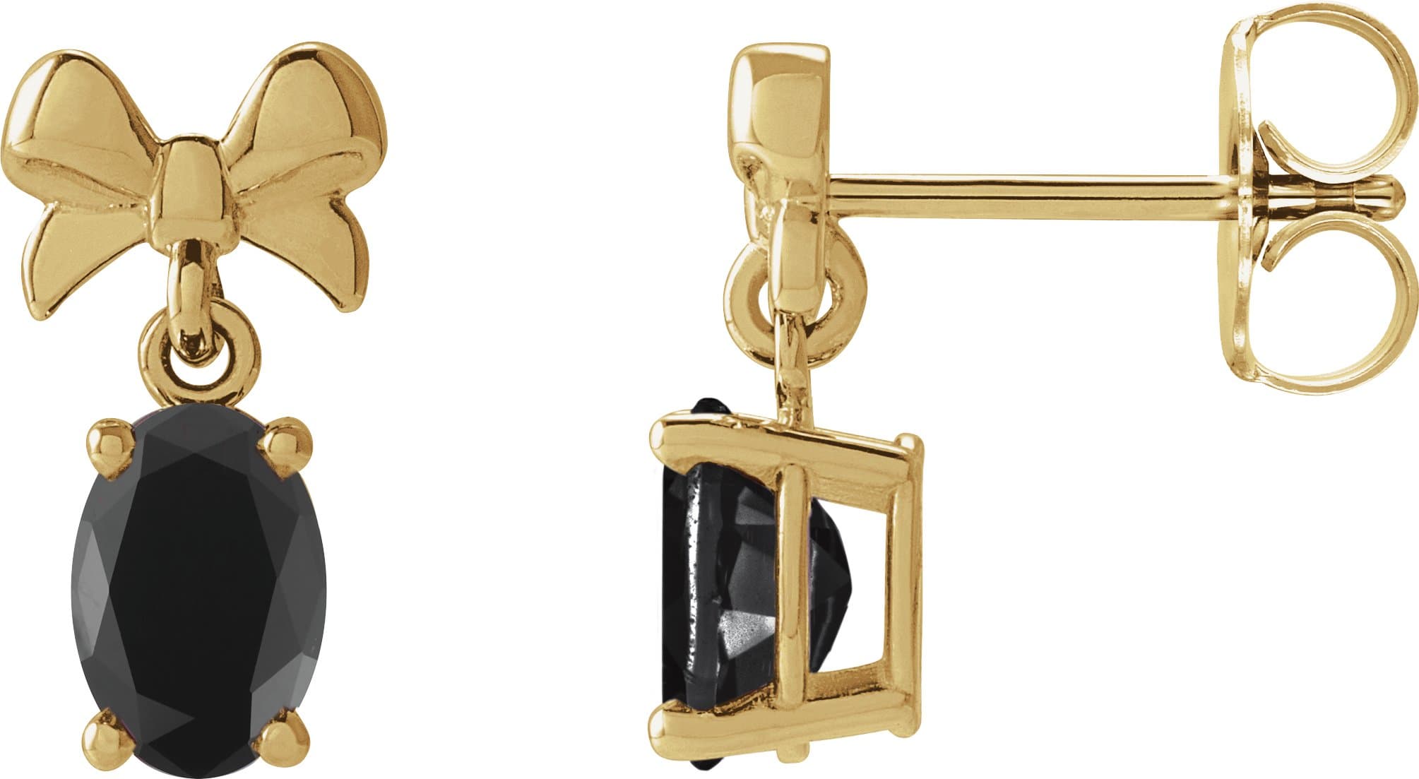 14K Rose 6x4 mm Natural Black Onyx Bow Earrings