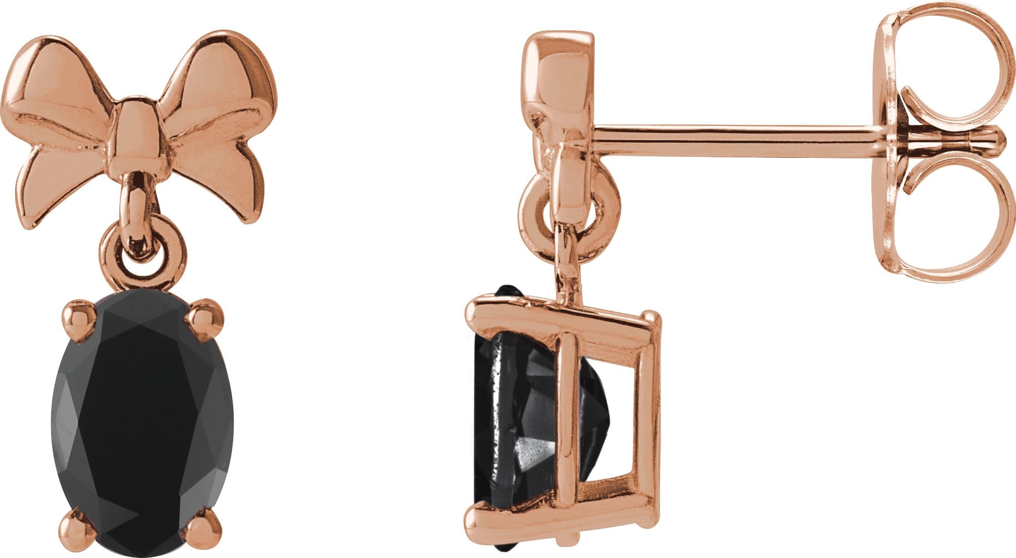 14K Rose 6x4 mm Natural Black Onyx Bow Earrings