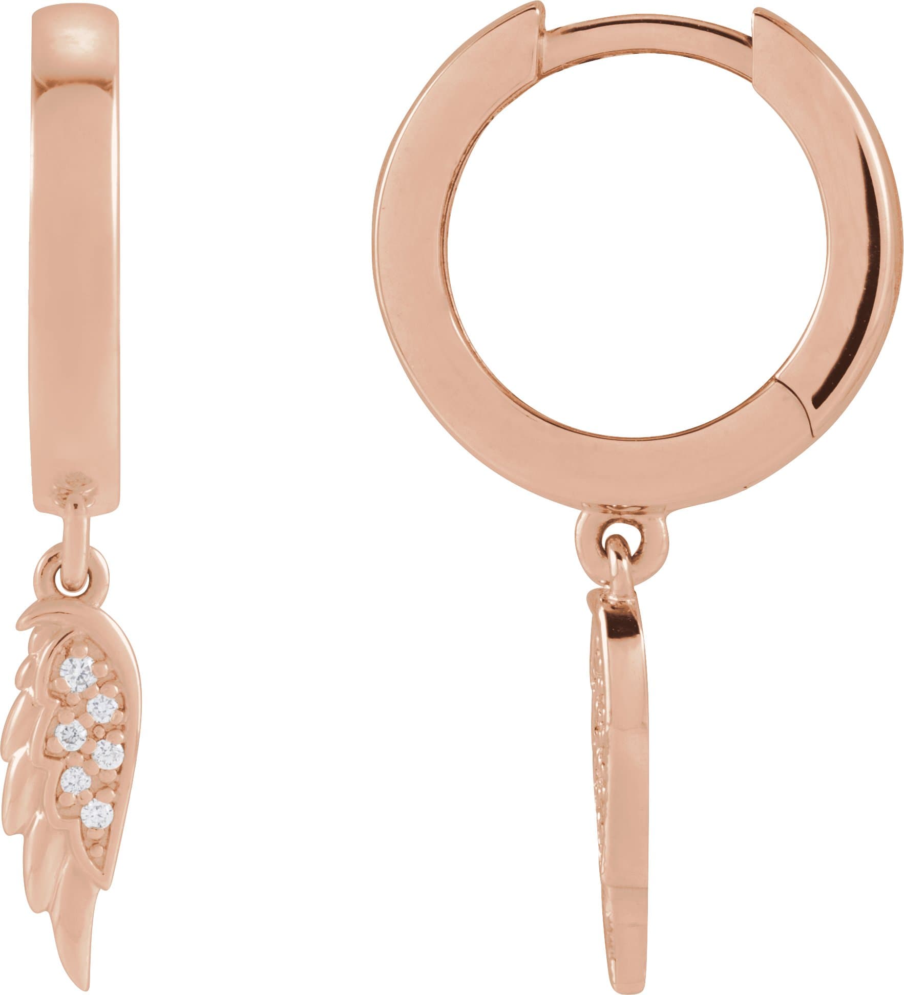 14K Rose .03 CTW Natural Diamond Angel Wing Hinged Hoop Earrings